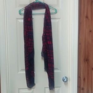 Vera Bradley Soft Fringe Scarf Navy/Red Plaid NWOT
